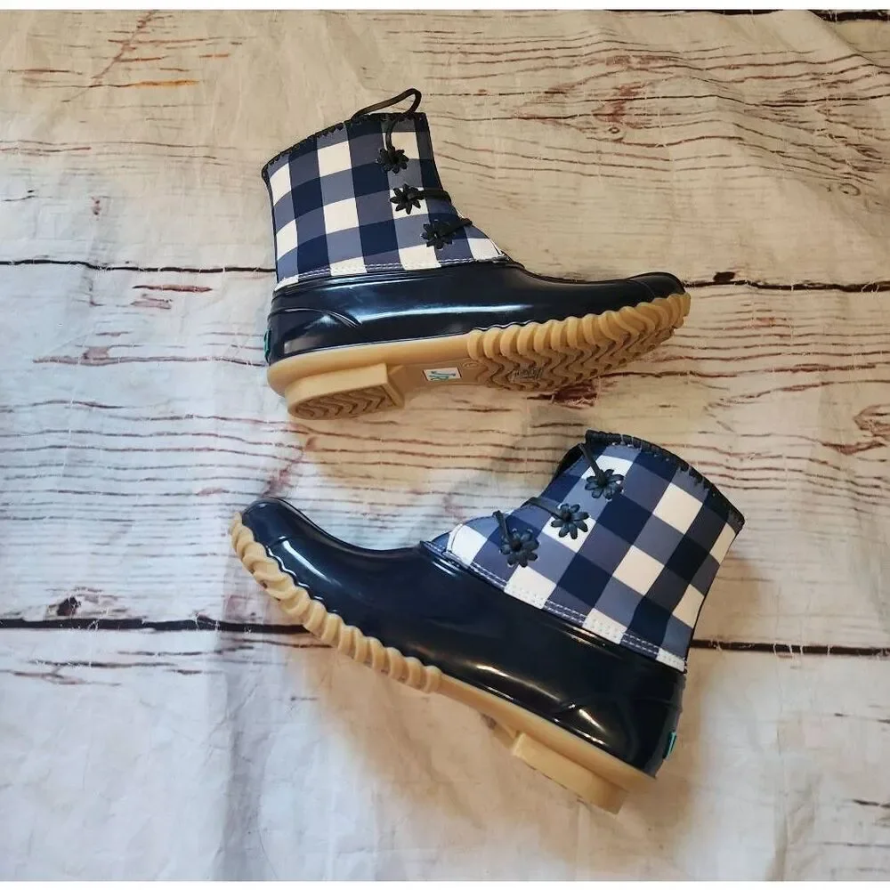 Draper James X Jack Rogers Chloe Gingham Duck/Rain Boots Size 9 New‎